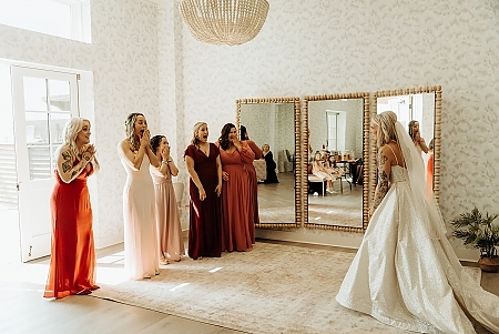 First Look with Bridesmaids at The Chair Factory